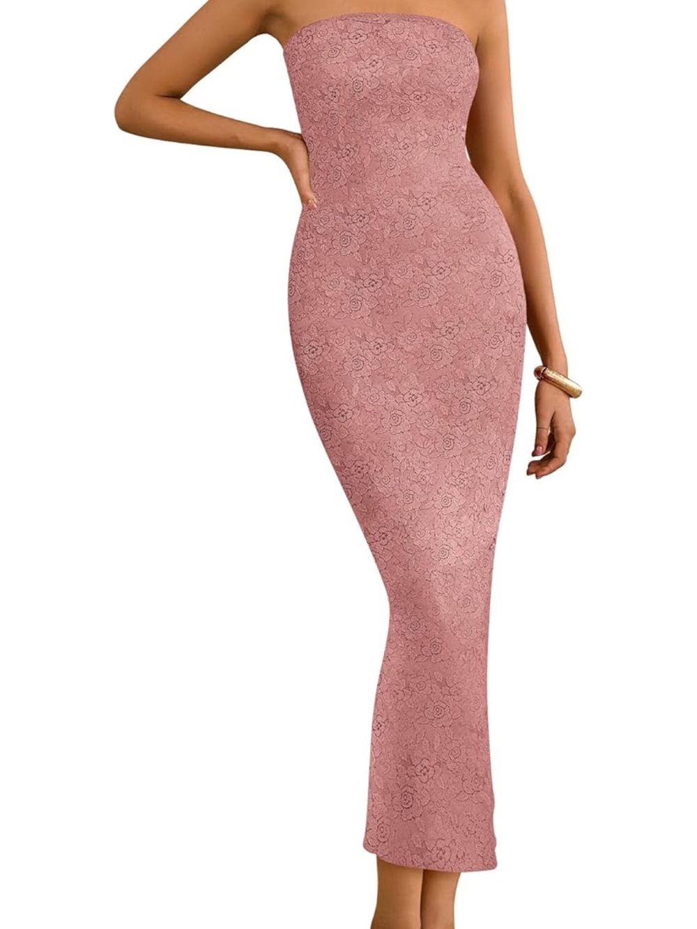 Strapless Bodycon Midi Dress in Dusty Rose